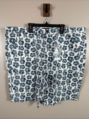 Jachs Men's Floral Cotton Shorts - White with Teal Floral Print